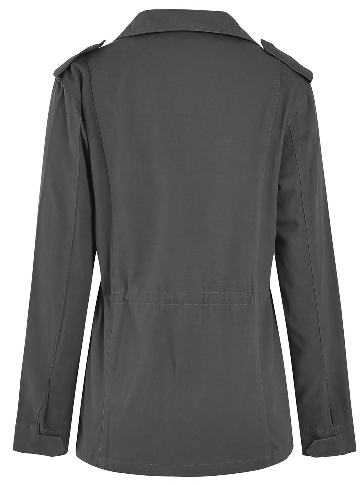 MAWCLOS Women Coat Long Sleeve Outwear Solid Color Military Jacket Plain Fall Lapel Utility Jackets Grey S