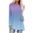 thumbnail image 2 of Wiyuqeen T-Shirts à Manches Raglan Longues pour Femmes Chic Décontracté Col Rond Chandail Doux Tendance Couleur Dégradée Chandails à Manches Longues Automne Amples Fluides Longues Tuniques, 2 of 5