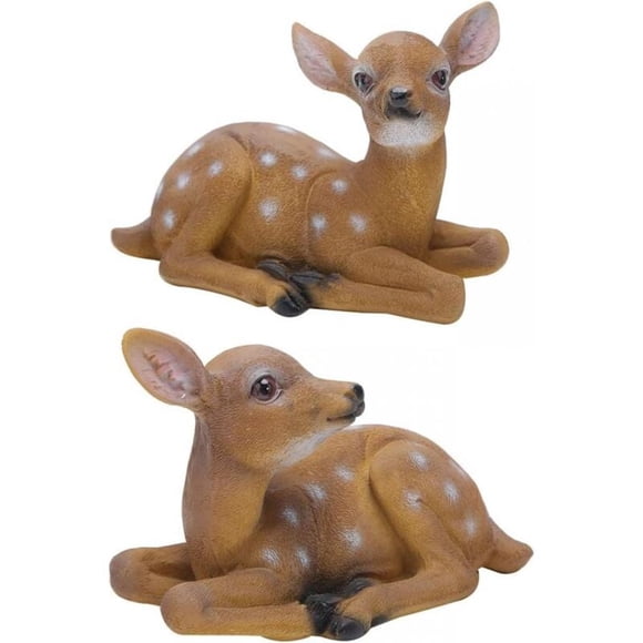 Pieces Resin Deer Decoration Deer Decoy, Outdoor Sika Deer Fawn Figurine Ornament for Garden Lawn Pond Decor