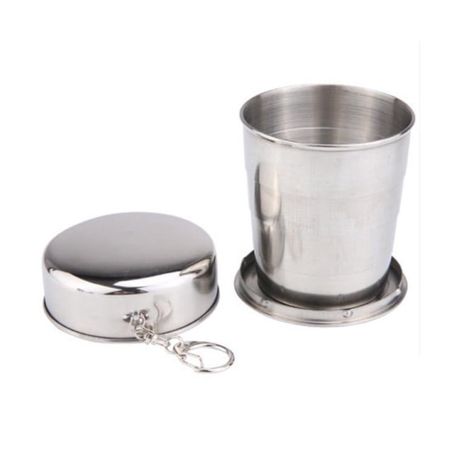 Leutsin Tasse Pliante en Acier Inoxydable pour Camping avec Porte-Clés, Tasse Portable pour Voyage, Plein Air, Randonnée