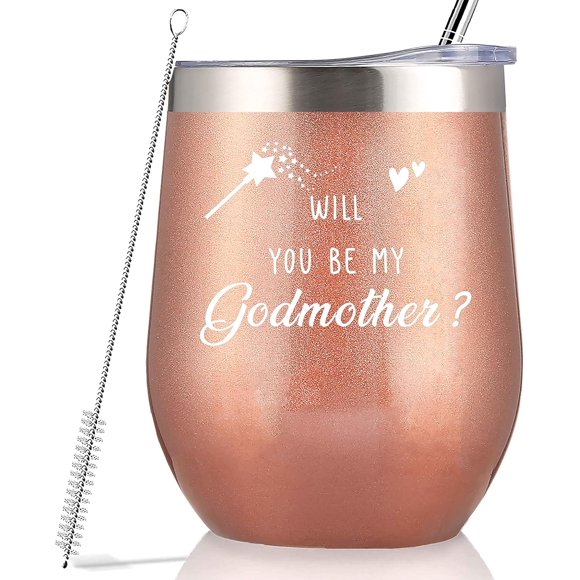 Godmother Proposal Gift 12oz Rose Golden Tumbler Coffee Cup Mug, "Will You Be My Godmother?" Announcement, Baby Gender Disclosure Shower, Best Friends Sister Presents