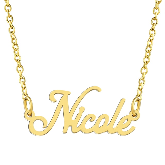 KISPER 18K Gold Plated Stainless Steel Personalized Name Pendant Necklace, Nicole