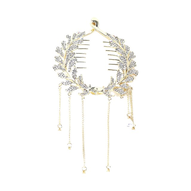 CSChome Pince à Cheveux Chignon Pince à Cheveux à Franges Forme de Feuille Perle Accessoires de Cheveux de Luxe Crabe