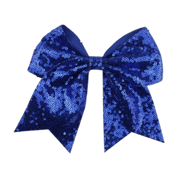 ZTTD 1PCS Large Glitter Cheerleading Bow 8 Inch Large Cheer Hair Bows with Ponytail Holder for Teen Softball Outfit Uniform, Blue