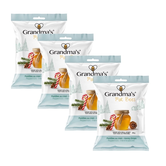 Grandma's For Bees | Honey and Peppermint | 80g - Pack of 4 | Old-Fashioned Honey Drops – A Warm, Comforting Treat