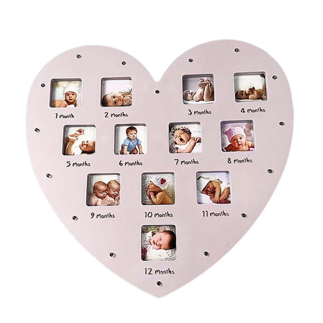 GROWTH TANK Heart Shape Baby First Year Frame for Party Decorations Birthday Newborn Pink