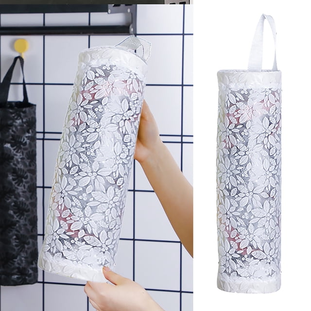 Under $5! Kingtowag Kitchen Trash Bags, Hanging Garbage Bag Storage Bag Pattern Grid Transparent Plastic Bag Secondary Use Hanging Bag White, Multipurpose, Super Strong, Patented Reinforced Bottom