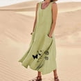 thumbnail image 2 of BiZtdJrK Robes pour Femmes Été Coton Lin Robe d'Été Grande Taille Sans Manches Fluide Robe Maxi Mode Bohème Graphique Robe Débardeur de Plage avec Poches, Vert, TTG, 2 of 6