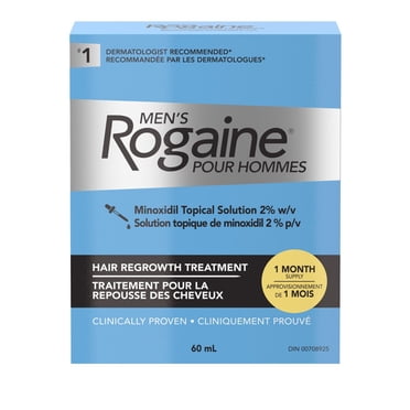 ROGAINE® pour hommes, traitement pour la perte et l’amincissement des cheveux, solution topique de minoxidil à 2 % pour la repousse des cheveux, approvisionnement de 1 mois, 60 ml