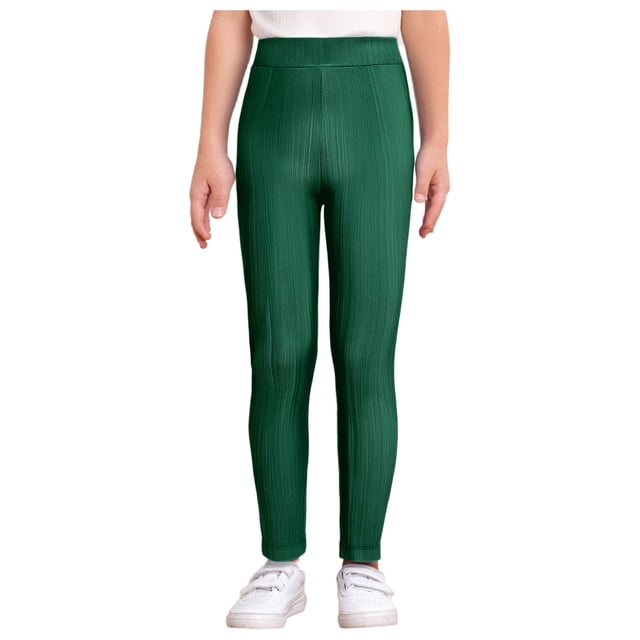MSemis Girls Jazz Dance Leggings Metallic Ribbed Elastic Waistband Solid Color Toursers for Hip-hop Performance Green 140
