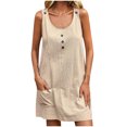 thumbnail image 1 of Timegard Robes d'Été pour Femmes Col Rond à Boutons Décontracté Sans Manches Courte Robe Modeste avec Poches, 1 of 8