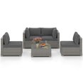 thumbnail image 2 of Costway 5 PCS Outdoor Patio Sectional Sofa Couch PE Rattan Conversation Set Gray, 2 of 10