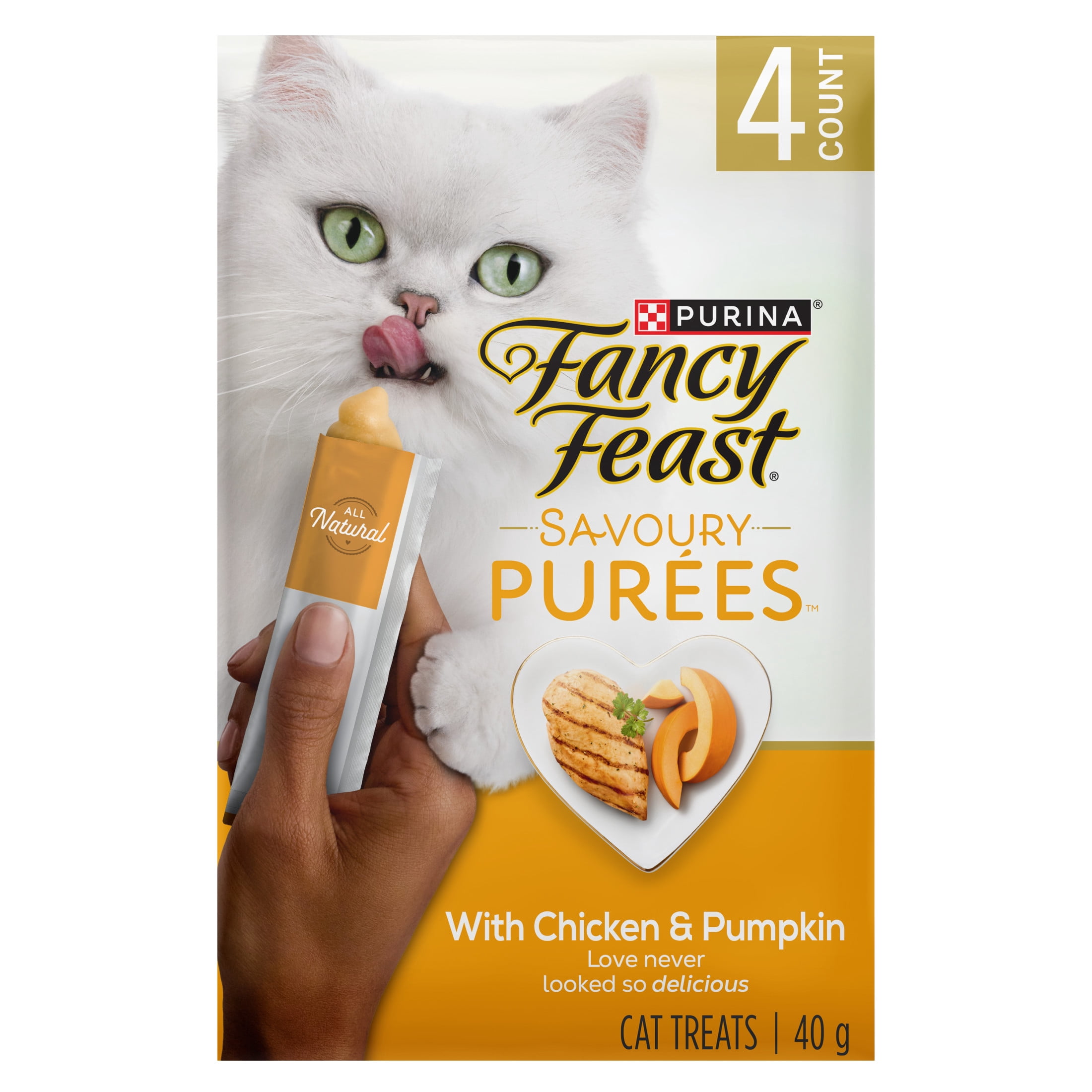 Purina Fancy Feast Savoury Purée Naturals Avec Poulet Et Citrouille Naturels, Gâteries pour Chats 40 g