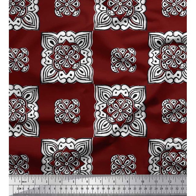 Soimoi Moss Georgette Fabric Floral Block Print Fabric by The Yard 42 Inch Wide