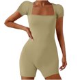 thumbnail image 2 of AherBiu Yoga Bodysuits for Women Square Neck Short Sleeve Slim Stretchy Workout Short Jumpsuits Rompers, 2 of 6