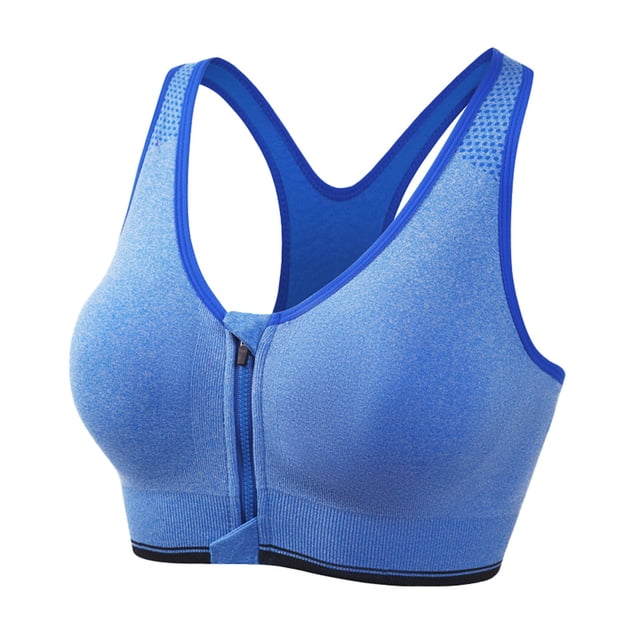 FYEGRE Sports Bras for Women Full Support Front Zip Closure Compression Bras Post Surgery Wireless Racerback Sport Brassiere Blue XXXXL