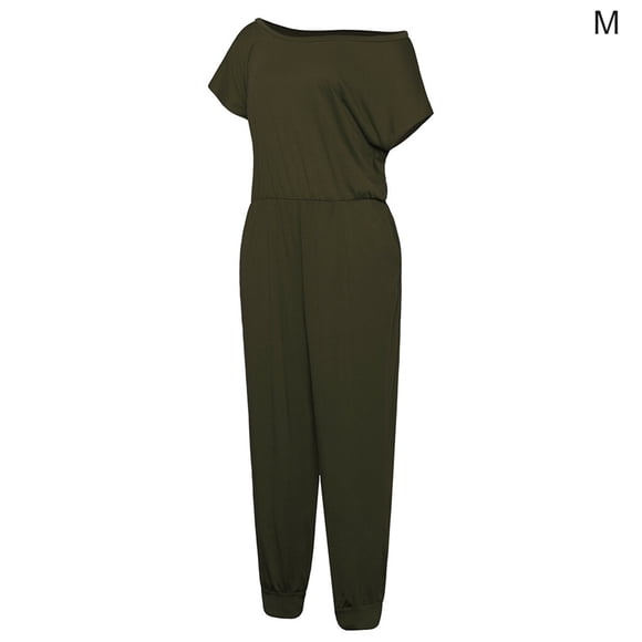 tredstone Jumpsuit Pocket Short Sleeve Body Suit One-shoulder Casual Women Overall, Army Green, M