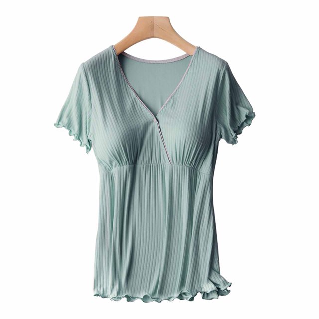 LSLJS T-Shirts d'Allaitement pour Femmes à Col en V à Manches Courtes, Hauts de Maternité pour l'Allaitement, Hauts de Maternité ( m, Vert )