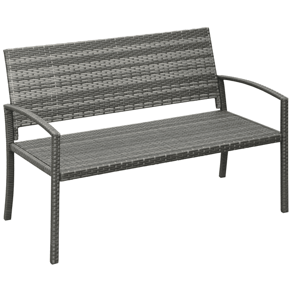 Outsunny Rattan Wicker Loveseat Garden Furniture with Armrests Gray