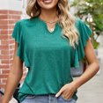 thumbnail image 4 of Birdeem Womens Spring and Summer Flounce V-Neck Solid Color Bottom T-Shirt Hollow Top, 4 of 8