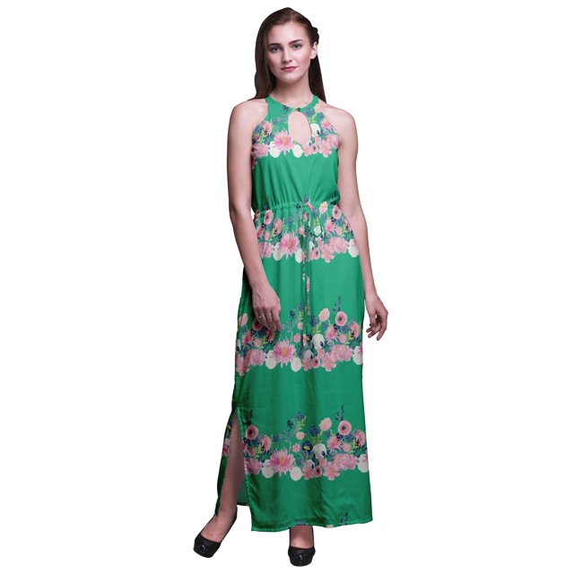 Bimba Floral Ladies Sleeveless Long Print Maxi Dress with Side Slits Summer Wear-Small