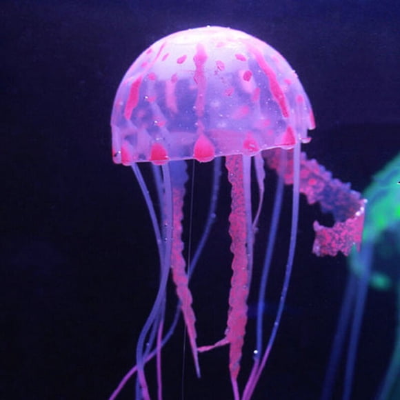Aquarium Jellyfish Decor, TOUMENY Glowing Fluorescent Artificial Jellyfish Ornament, Realistic Floating Silicone Fish Tank Decoration for Fresh Salt Water Aquarium, Pink