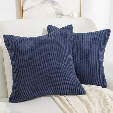 PiccoCasa 2Pcs Corduroy Cushion Covers Decorative Soft Throw Pillow Covers Navy Blue 20"x20"