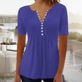 thumbnail image 1 of LSLJS Womens T Shirts Women's Fashion Casual Round Neck Pleated Solid Color Button Top Blouse, 1 of 5