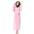thumbnail image 1 of Women's Plush Fleece Long Robe with Hood, Warm Comfy Fluffy Bathrobe,Pink, 1 of 4