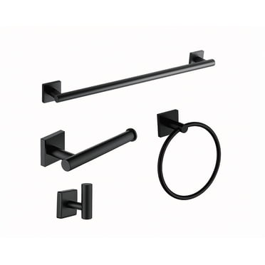 Aura 4-Piece Bathroom Hardware Accessory Kit, Matte Brass, Towel Bar, Towel Ring, Robe Hook, Toilet Paper Holder