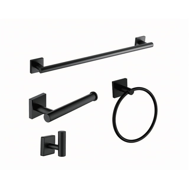 Aura 4-Piece Bathroom Hardware Accessory Kit, Matte Brass, Towel Bar, Towel Ring, Robe Hook, Toilet Paper Holder