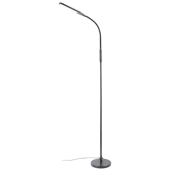 Lampadaire DEL moderne Mainstays, noir mat, 4 niveaux de luminosité et 4 réglages de température de couleur.