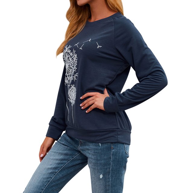 ZXZY Pull à Manches Longues Col Rond Imprimé Graphique Pissenlit Femme