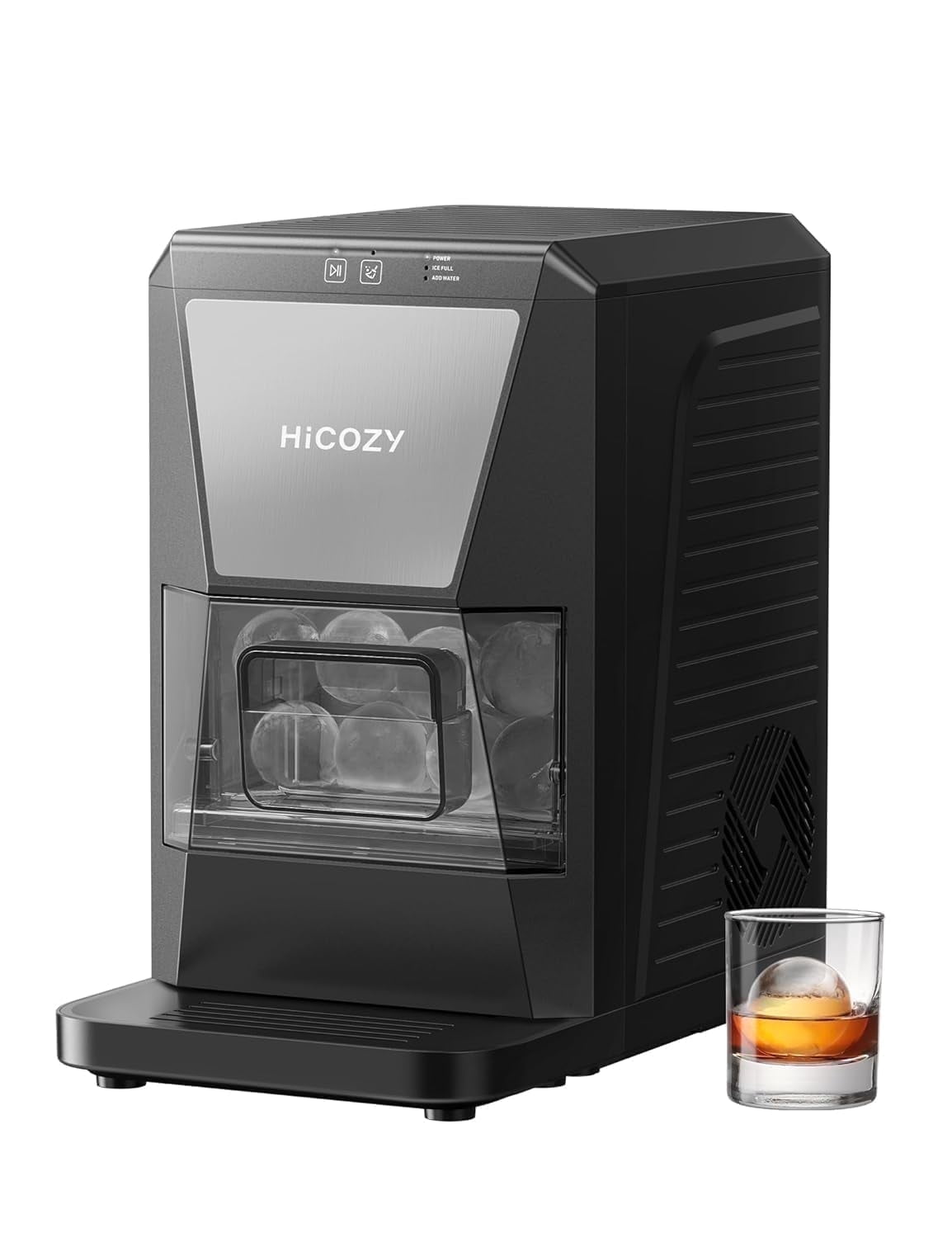 HiCOZY Ice Maker Clear Ice Ball Maker Countertop, Sphere Ice Maker with IcyGem Technology, 2 Ice Balls in 60Mins, 40 pcs/Day, Self-Cleaning Ice Machine with Ice Tong for Cocktails, Whiskey & Bourbon