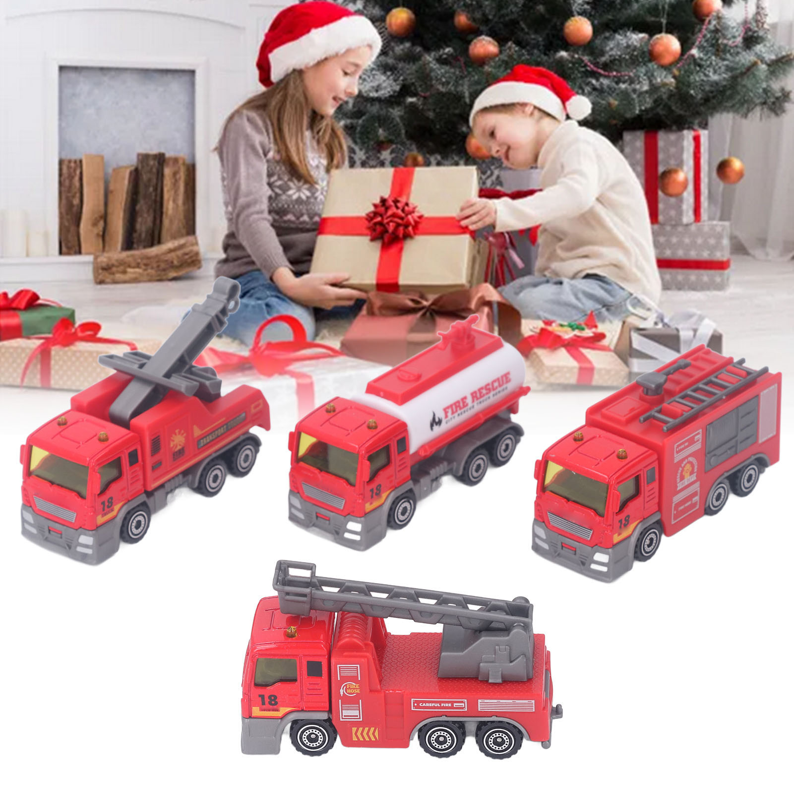 Fire Truck Toy, 4Pcs Fire Truck Model Easy To Play Pull Back  for School