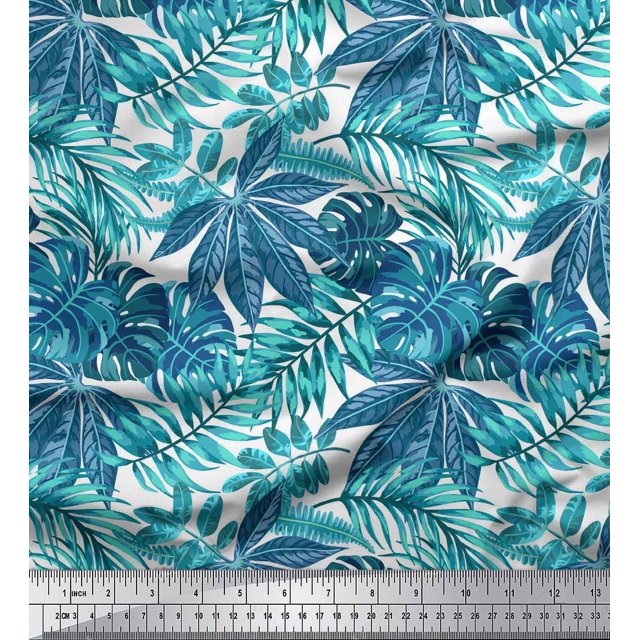 Soimoi Green Modal Satin Fabric Tropical Leaves Printed Craft Fabric by the Yard 42 Inch Wide