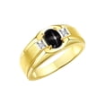 thumbnail image 3 of RYLOS Men's Rings 14K Yellow Gold Classic 7X5MM Oval Gemstone & Diamond Ring Black Star Sapphire March Birthstone Rings For Men, Gold Rings Size 9, 3 of 7