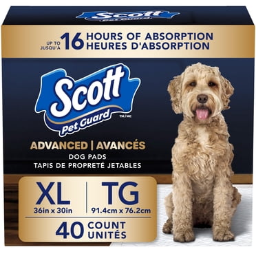 Scott Pet Guard Advanced Dog Pads - Dog Training Pee Pads for Puppies, Medium & Large Dogs - XL - 30" x 36" - 40 pack