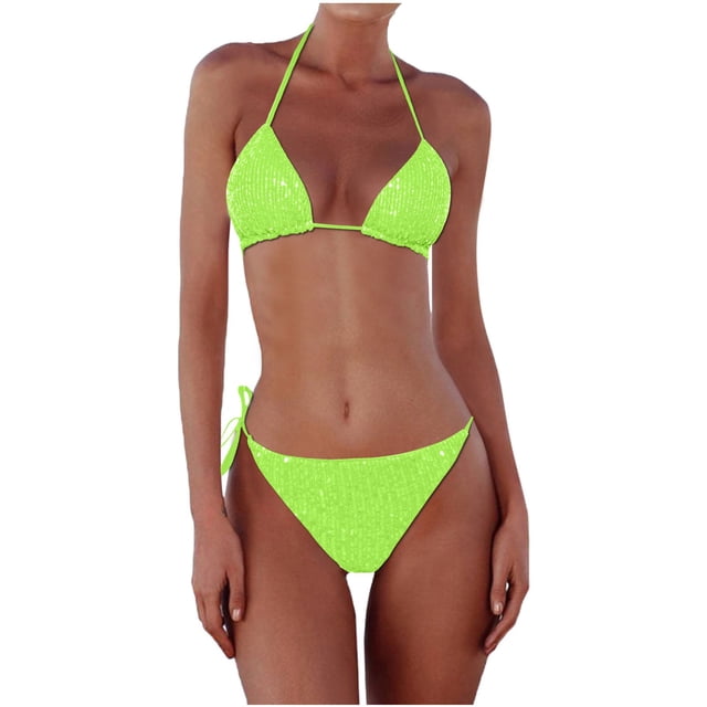 Nouveau Bikini à Paillettes pour Femmes Triangle Bikini Coloré Maillot de Bain Haut de Bikini à Col Montant Bikini pour Adolescentes Grande Taille String Bikini Robe de Bikini Bikini de Noël Haut de Bikini à Armatures Grande Taille Taille Haute