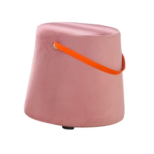 Abbracc Portable Round Ottoman Changing Shoes Stool Bench with Handle Space-Saving Solid Pink
