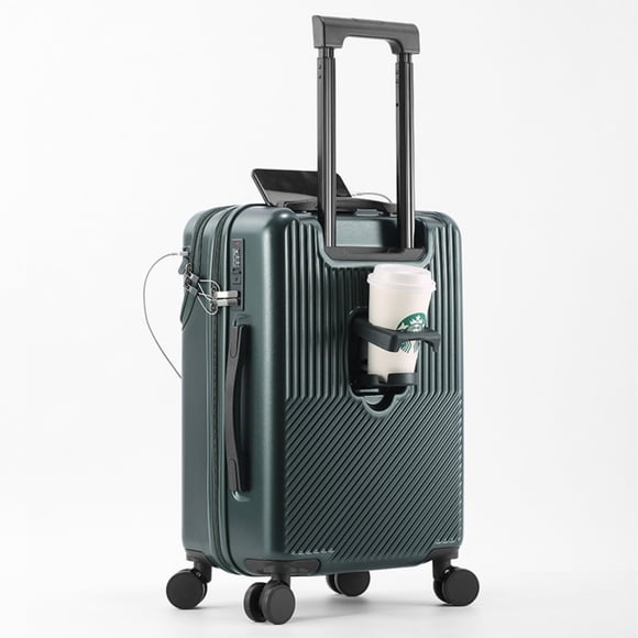 Valise Cabine 20 Pouces, Valise Cabine à Poche avant avec Support pour Téléphone et Porte-Gobelet, Valise Rigide avec Double Cadenas TSA, Port USB (Vert)