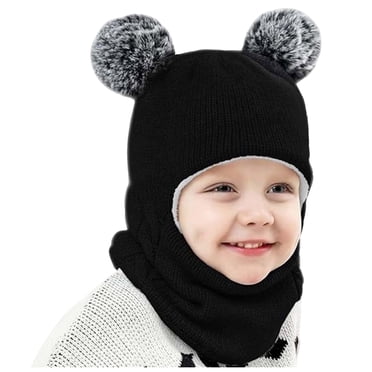 Yammkia Baby Hats Newborn Kids Girls Winter Beanie Hat with Ear Flaps Boys Warm Fleece Lined Pom Pom Knit Hats Snow Ski Cap (Black,2-7 Years)