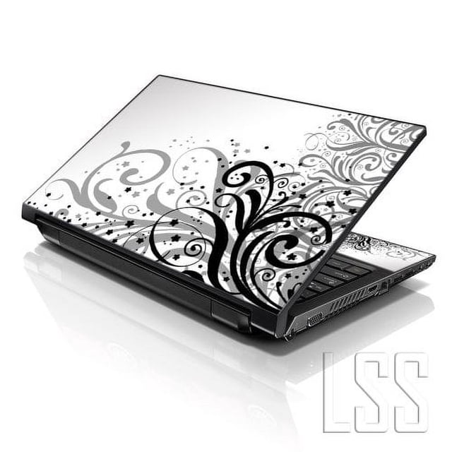 LSS Laptop Skin Sticker Decal White Grey Floral Fits 13" to 16" Laptops