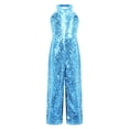 thumbnail image 3 of Choomomo Combinaison à Sequins pour Filles, Col Halter, Sans Manches, pour Fête, Danse Formelle, Bleu Ciel 6, 3 of 7