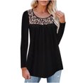 thumbnail image 1 of Pompotops Mode Femmes Décontracté Ample Justaucorps Imprimé à Empiècements Irréguliers Col Rond T-Shirts Hauts, 1 of 8