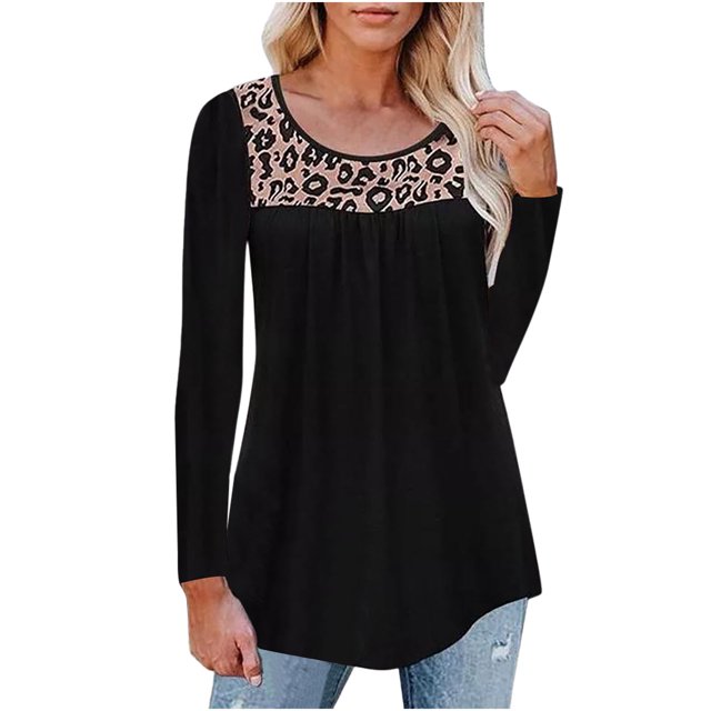 Pompotops Mode Femmes Décontracté Ample Justaucorps Imprimé à Empiècements Irréguliers Col Rond T-Shirts Hauts