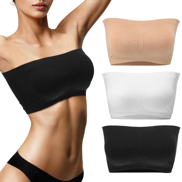 MOVTOTOP 3pcs Strapless Bras Removable Padding Lady Shear Tube Top Supporting Bras Seamless Bras Size M