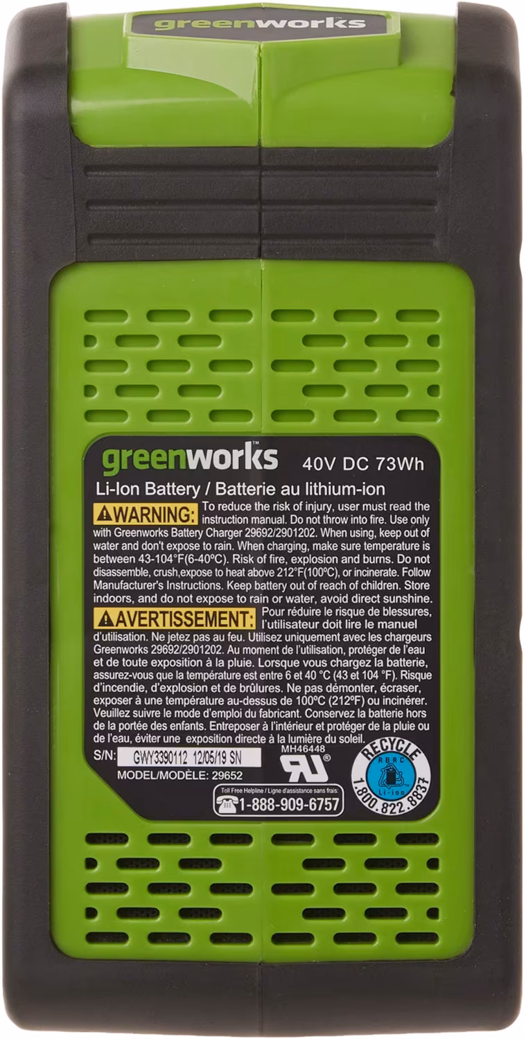 thumbnail image 2 of Greenworks 40V 2.0 Ah Lithium Ion Battery, 2 of 4