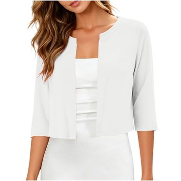 GreatBaby Womens 3/4 Sleeve Cropped Cardigan Open Front Round Neck Lightweight Layering Shrug Casual Everyday Soft Breathable Short Knit Bolero