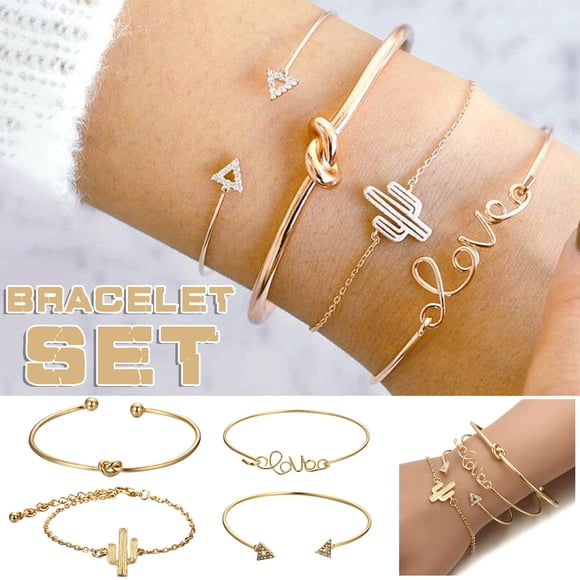 TopLLC Bangle 4Pcs Elegant Women's Crystal Cactus Bangle Cuff Bracelet Jewelry Set Bracelet Bracelet
